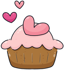 Cartoon cupcake with heart illustration for Valentine day