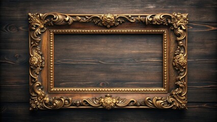Classic wooden frame with gold details on a dark background, vintage