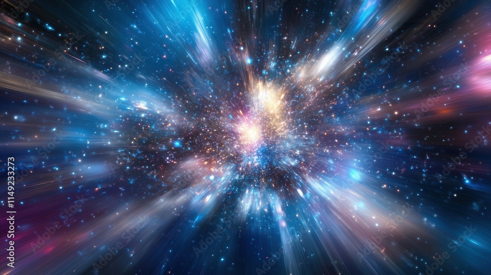 Poster stunning abstract space background cosmic rays, nebula, and starburst explosion - high-resolution im
