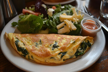 Omelet and spinach  for breakfast menu.