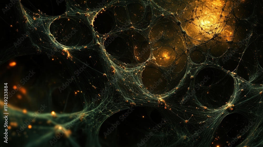 Aufkleber intricate cosmic web abstract fractal art of interconnected nodes and glowing nebulae