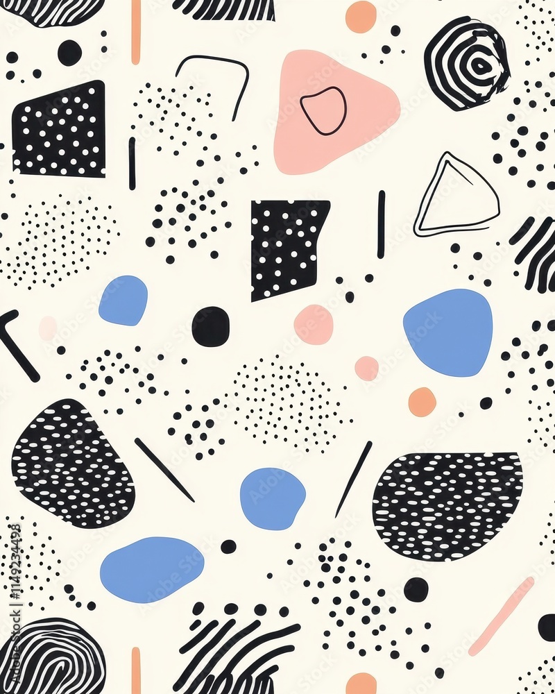 Poster abstract art: a playful composition of shapes and dots seamless pattern design