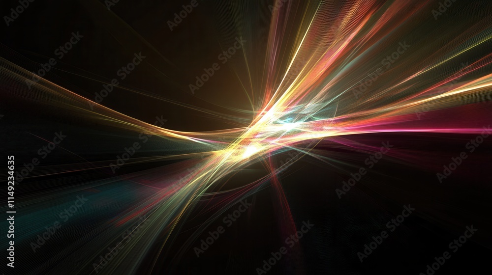 Poster abstract golden and red light trails exploding from center - dynamic energy background