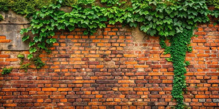 Weathered old red brick wall with ivy and moss, exterior, decay,  exterior, decay, nature, stone,red, landscape, countryside, old