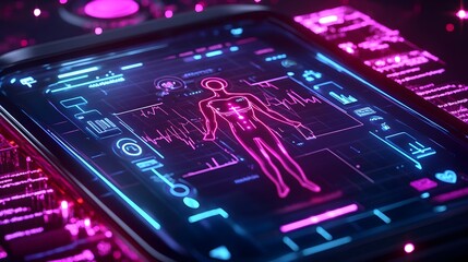 Obraz premium futuristic medical tech hud interface - neon
