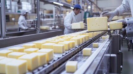 Cheese Production Line in a Factory