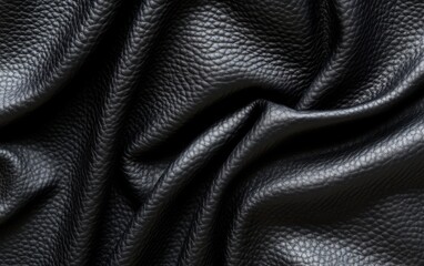 Fototapeta premium 深い黒色のレザーの生地が美しく、柔らかく折りたたまれている様子