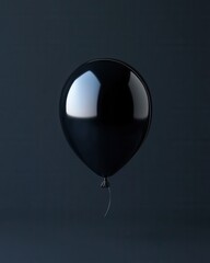Single Black Balloon Floating Against a Dark Blue Background Minimalist Photography for Event, Party, and Celebration Designs