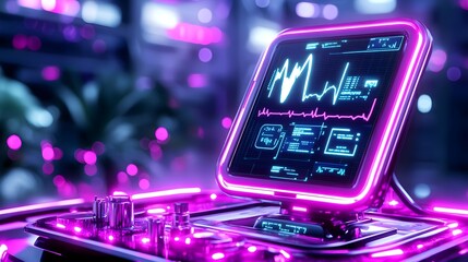 Obraz premium futuristic neon tech dashboard interface - cyberpunk aesthetics