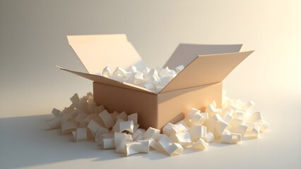 A close-up of an unboxing scene with elegant packaging and shredded filler paper
