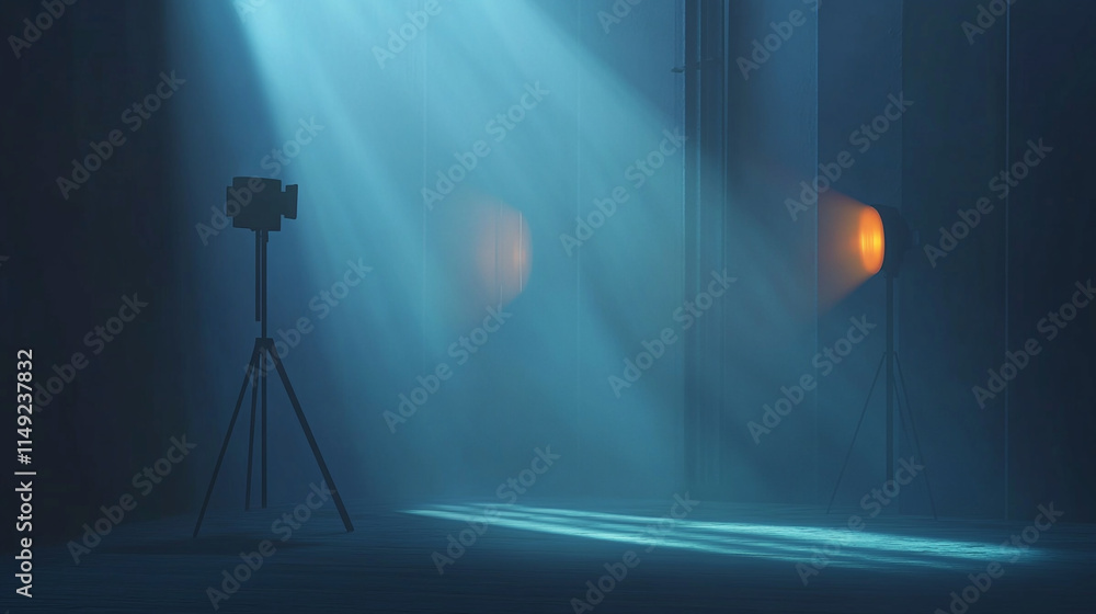 Poster mysterious lighting setup with fog and shadows creates an eerie atmosphere.