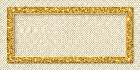 A rectangle-shaped gold glitter border frame with a transparent background, adding a touch of luxury and sophistication to any interior decor or design concept , background, decor