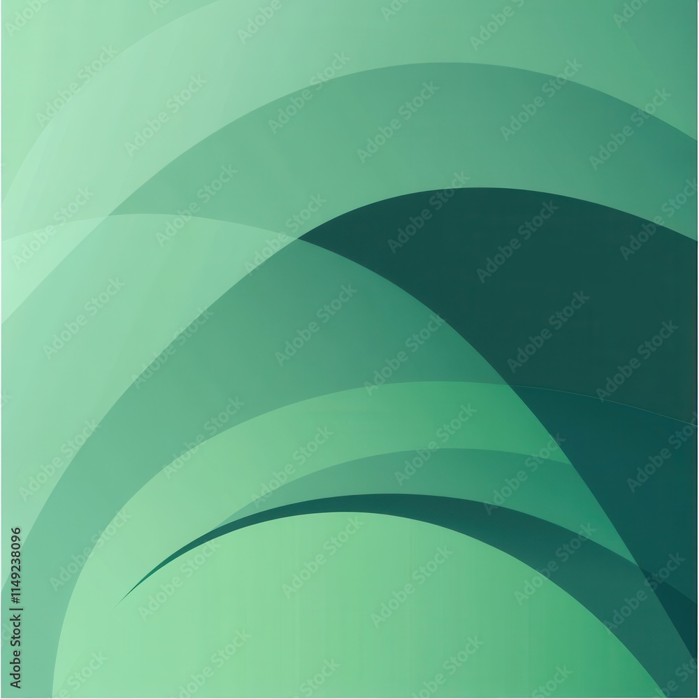Poster abstract green gradient background smooth curved lines and shades of teal and mint green for design 