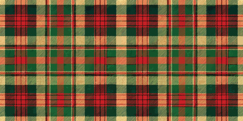 Obraz premium Colorful plaid pattern featuring red, green, and yellow tones, perfect for cozy designs and festive occasions.