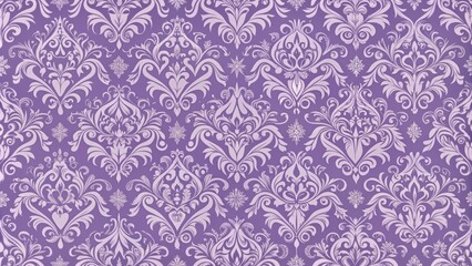Fototapeta premium Rich lavender hue with intricate damask pattern featuring curved floral motifs and geometric shapes in a repeating design, rich colors, decorative elements