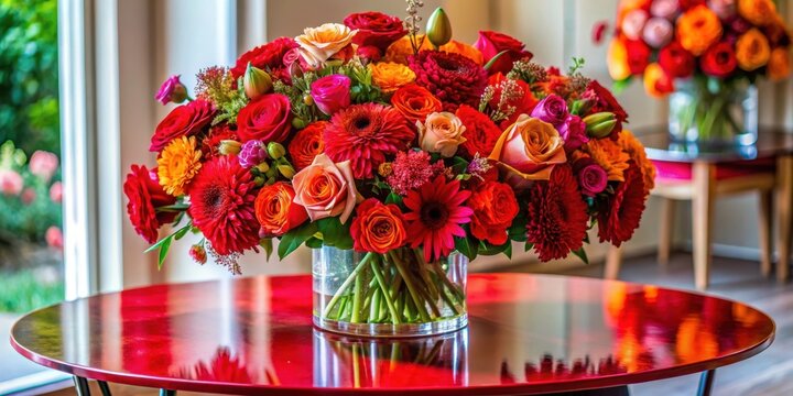 Rosa rot farbenfarbenige blumen in einem r?ten ton geh?uskopftisch dekoration, farbenfroh