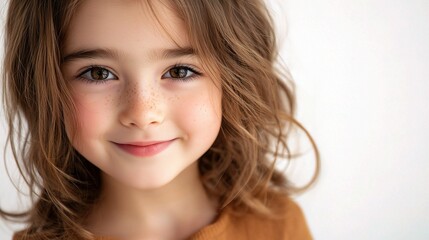 Smiling Young Girl with Brown Hair in Close-Up Portrait