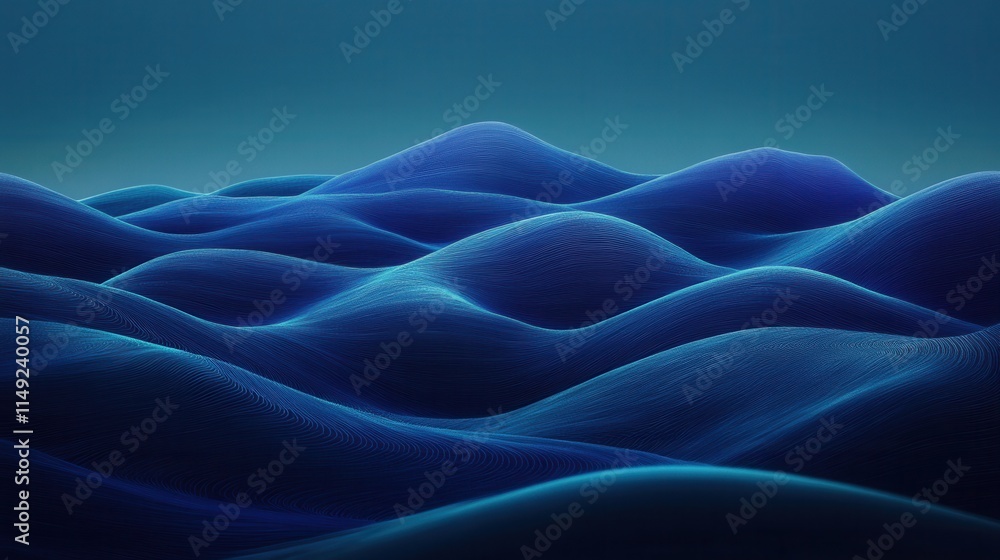 Poster abstract blue wave pattern 3d render of flowing lines creating a serene landscape