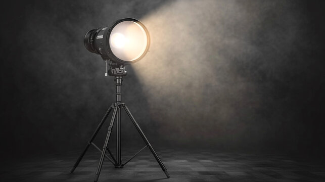 Spotlight illuminating a dark studio environment during a photoshoot session. 