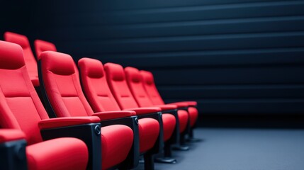 Fototapeta premium Empty theater seats in vibrant red color creating an inviting atmosphere for movie lovers and film enthusiasts
