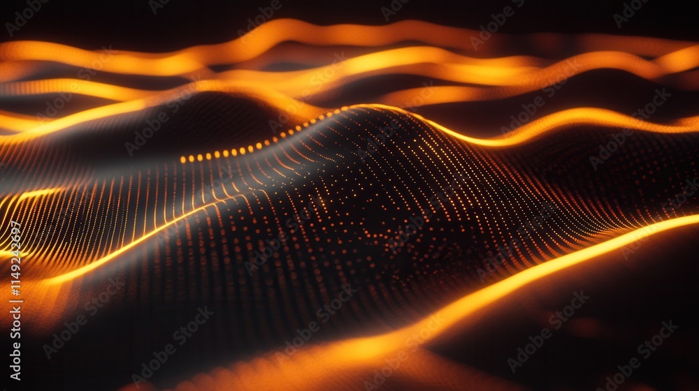 Aufkleber abstract orange and black glowing wave pattern futuristic digital data stream background texture