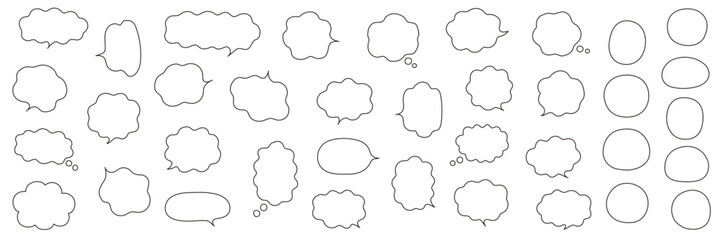 ふにゃふにゃなふきだしのベクターイラストセット。吹き出し、枠、フレーム、飾り、曲線
