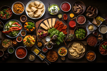 A Mesmerizing Bird's Eye View of a Table Laden with International Cuisines