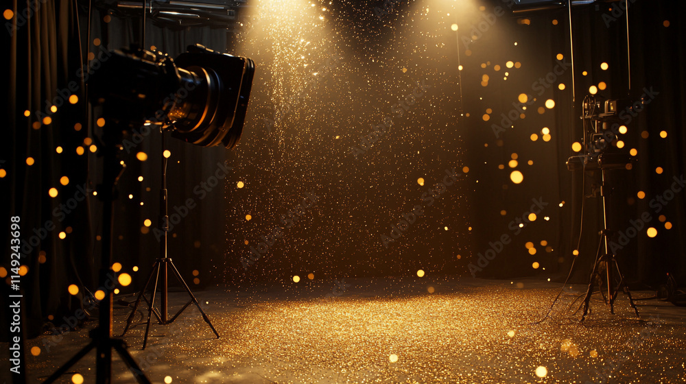 Poster Sparkling backdrop with lighting set up for a glamorous event or photo shoot. 