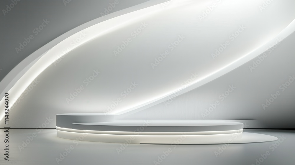 Aufkleber modern minimalist white circular display platform with backlit curved walls - clean product presenta