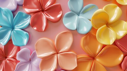 Colorful 3D Rendered Flowers on a Pink Background