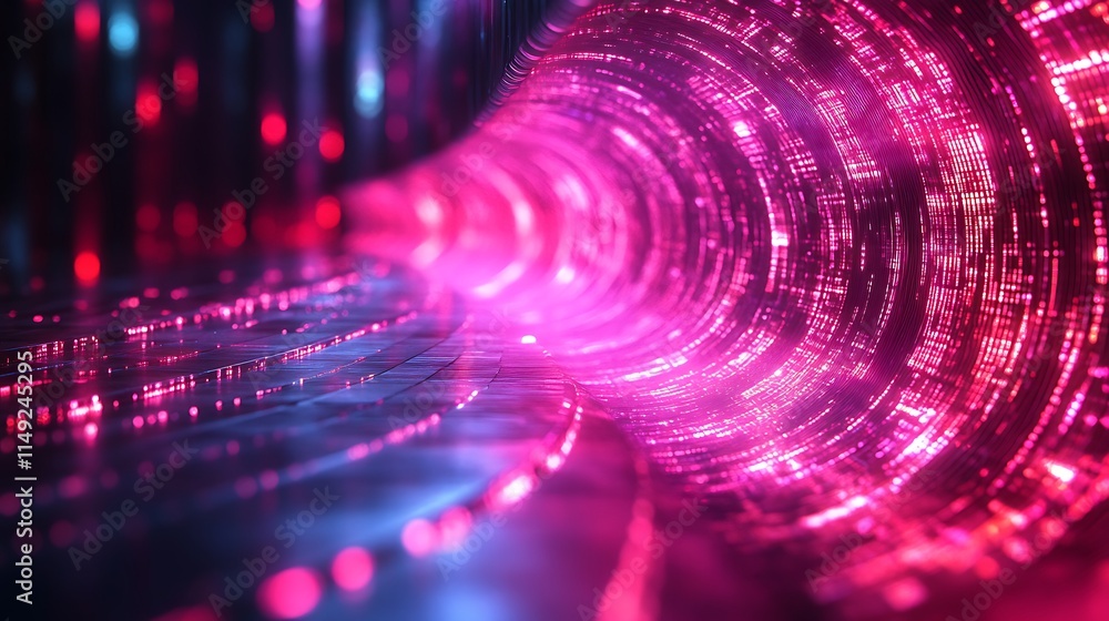 Poster abstract tunnel of neon lights: an ethereal and immersive digital abstract tunnel pulsates with vibr
