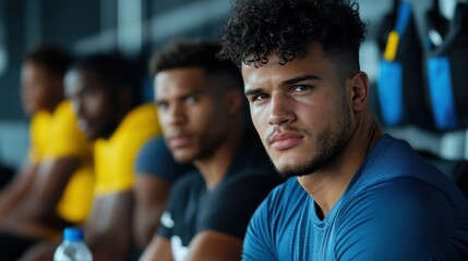 Fototapeta premium Intense Focus of Young Male Athlete During Team Training Session at Indoor Gym Facility
