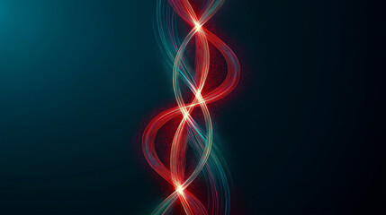 Twisting Neon DNA Helix with Glowing Red and Blue Light Trails