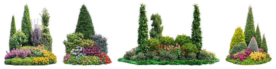 Obraz premium PNG Garden hedge flower bed, element set on transparent background