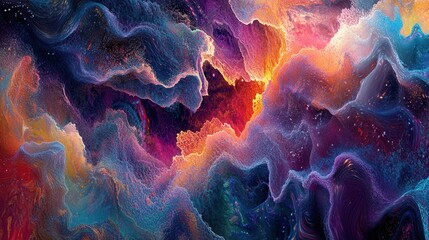 Obraz premium Abstract Vibrant Nebula Cosmic Swirls of Blue, Purple, Orange and Red Hues - Digital Art Background