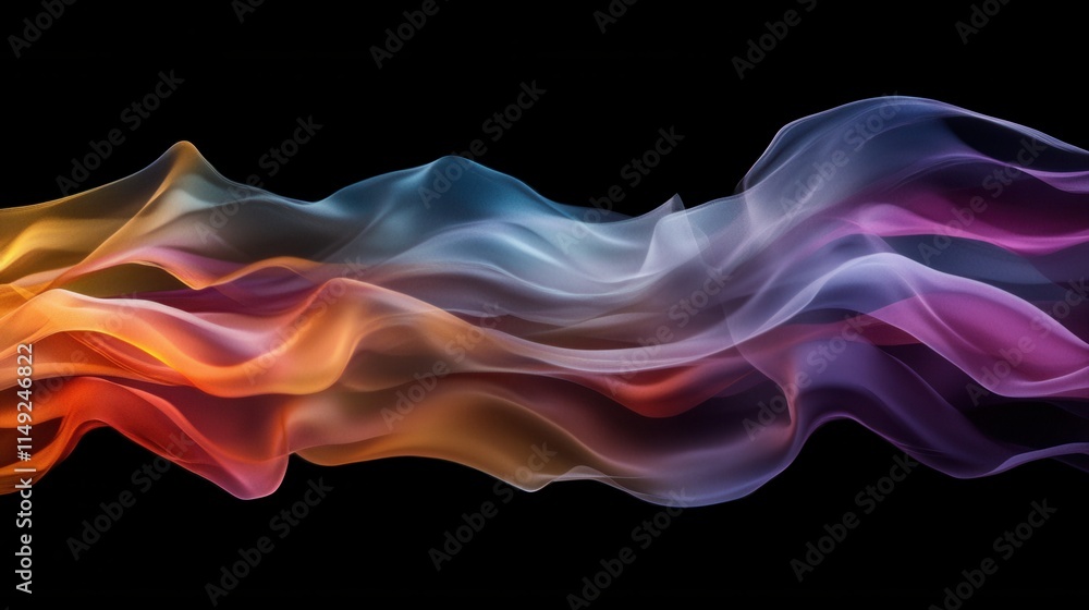 Poster abstract colorful swirling fabric waves on black background vibrant gradient texture for design