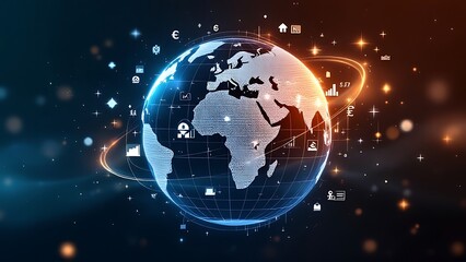 Fototapeta premium A globe with financial symbols overlay, representing global finance, economic connections, investment, and international trade. Ideal for financial, business, and economic themes.