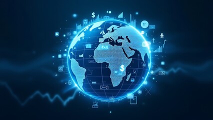 Fototapeta premium A globe with financial symbols overlay, representing global finance, economic connections, investment, and international trade. Ideal for financial, business, and economic themes.