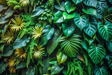 Miniature Tropical Leaves on Wall - Tilt-Shift Photography Stock Photo