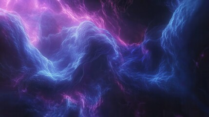 Obraz premium Abstract Cosmic Nebula Vibrant Blue and Purple Energy Clouds, Glowing Plasma Background Texture