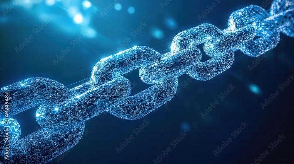 Poster abstract digital chain link network futuristic blockchain technology, cybersecurity, and connectivit