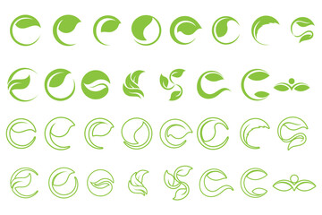 Leaf green set bundle logo icon 