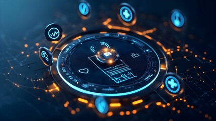 Fototapeta premium futuristic tech hud interface, digital network - cyberpunk aesthetics
