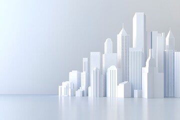 Fototapeta premium Skyline with skyscrapers and buildings, stands out against the other tall buildings, empty gray background highlighting their white color