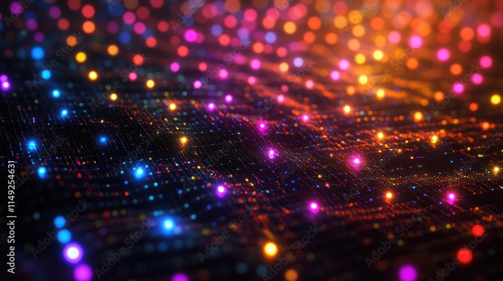 Poster abstract colorful bokeh lights background vibrant illuminated particle wave for technology, music, a