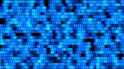 A blue wall of fantastic many cubes. Textured background with blue cubes. An uneven wall of blue flying cubes on a black background.