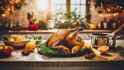 A cozy kitchen invites holiday gatherings.  