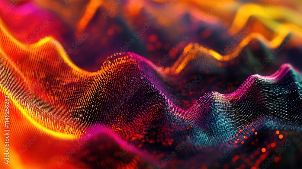 Poster abstract vibrant waveform 3d render of colorful data flow, network, technology background
