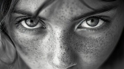 Fototapeta premium Intense Gaze: Close-up Black and White Portrait of a Young Woman