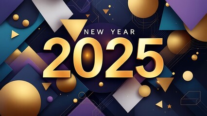 Modern geometric design for New Year 2025, blending sleek lines, vibrant colors, and innovative shapes. Perfect for festive celebrations, digital art, and New Year-themed designs.